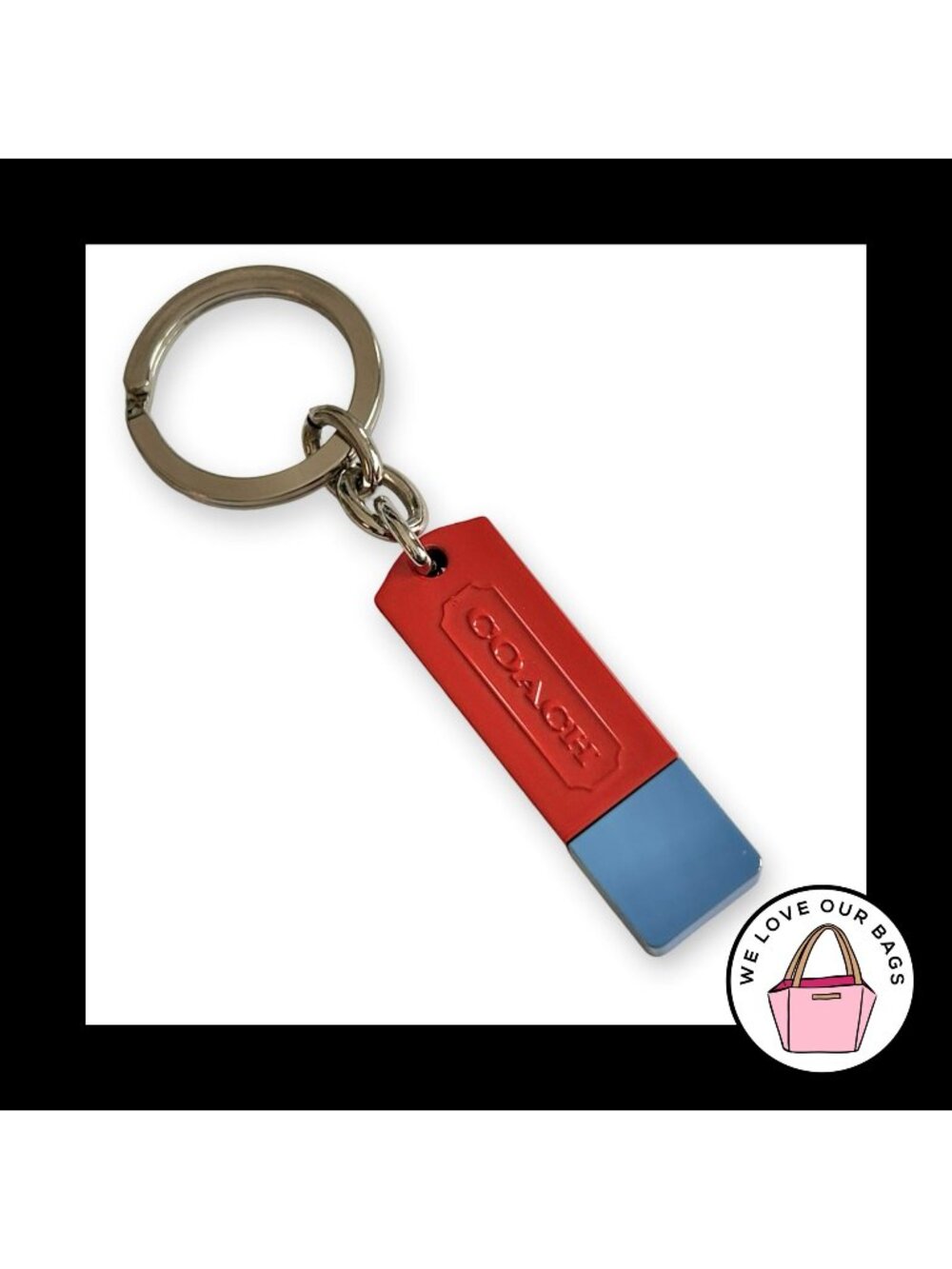 New COACH USB DRIVE 8gb Red Blue Nickel Keychain Bag Charm Hang Tag Fob 69036
